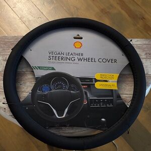 Shell Black Vegan Leather Steering Wheel Cover